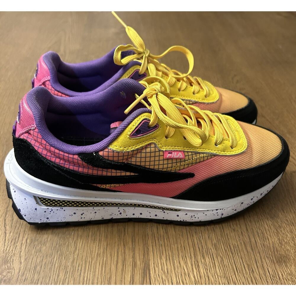 Fila Women’s 9 Renno Sneakers Lemon Yellow/Knockout Pink Black Colorful Retro